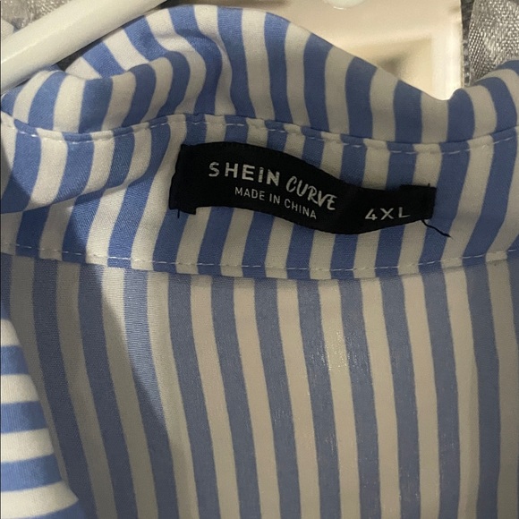 SHEIN Blue Striped Women's Button Down Shirt - Picture 2 of 5